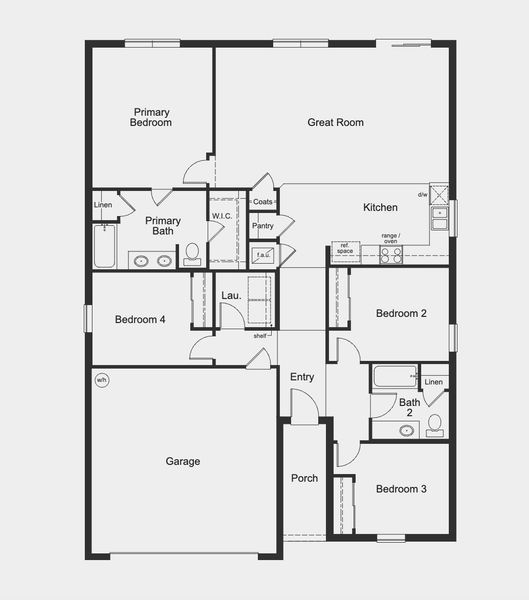 2D floor plan layout for the Plan 1707 by KB Home in The Preserve at Legends Pointe II, Hudson, FL (Image 3). 2D floor plan layout for the Plan 1707 by KB Home in The Preserve at Legends Pointe II, Hudson, FL (Image 3).