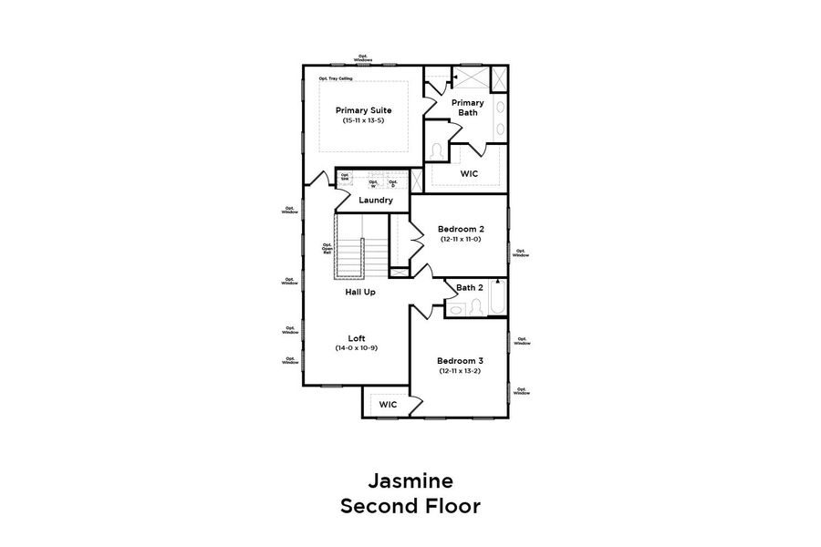 2D floor plan layout for the Jasmine by DRB Homes in Pleasant Falls, Moore, SC (Image 5).