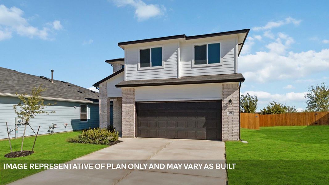 Front exterior of a new home in Southgrove, Kyle, TX, highlighting curb appeal (Image 4).
