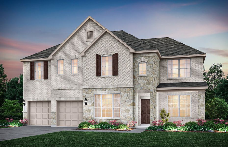 The Oak Grove, a two-story home with 2-car garage, shown as Home Exterior C