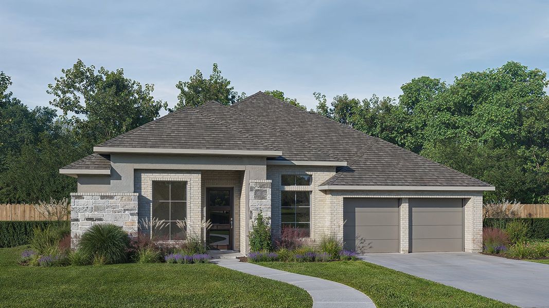 Representative exterior photo of a completed home built from the 3257W by Perry Homes in Mayfair, New Braunfels, TX (Image 18).