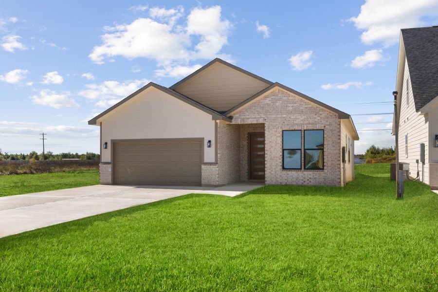 Front exterior of a new home in , Cleveland, TX, highlighting curb appeal (Image 1).
