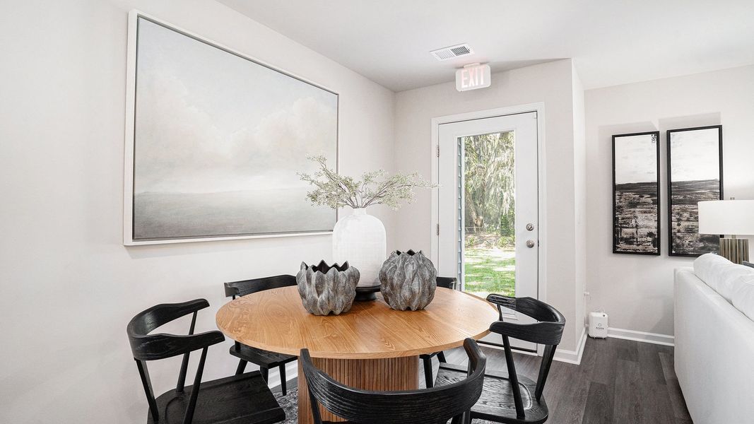 Furnished interior view inside a new home in The Townes at Amber Bluff, Conway (Image 5). Furnished interior view inside a new home in The Townes at Amber Bluff, Conway (Image 5).