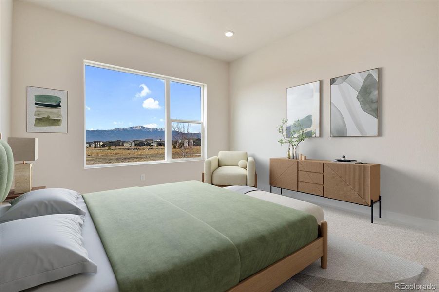 Spacious primary suite. Virtually Staged