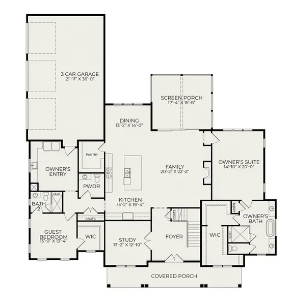 2D floor plan layout for the Oakmont American Farmhouse by Homes by Dickerson in Cattail, Clayton, NC (Image 5).