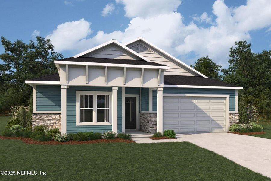 Front exterior of a new home in RiverTown - Cove, St. Johns, FL, highlighting curb appeal (Image 1). Front exterior of a new home in RiverTown - Cove, St. Johns, FL, highlighting curb appeal (Image 1).