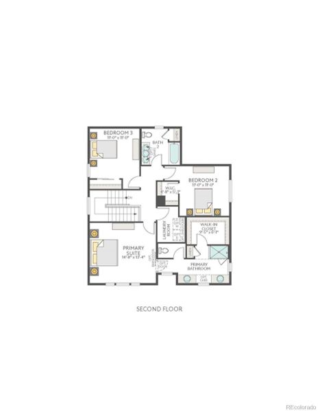 2D floor plan layout of this home in Crescendo at The Aurora Highlands, Aurora, CO (Image 3).