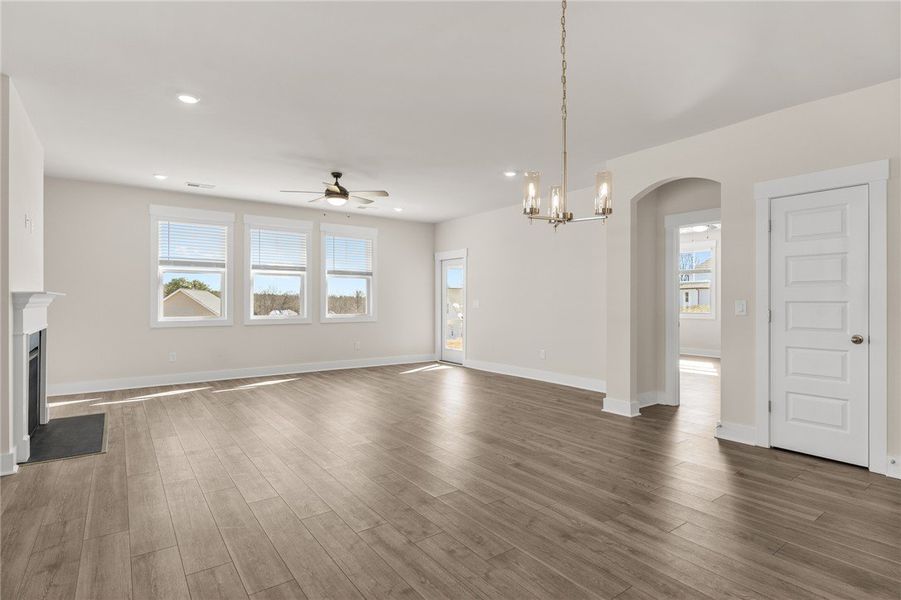 This expansive living space features durable floor
