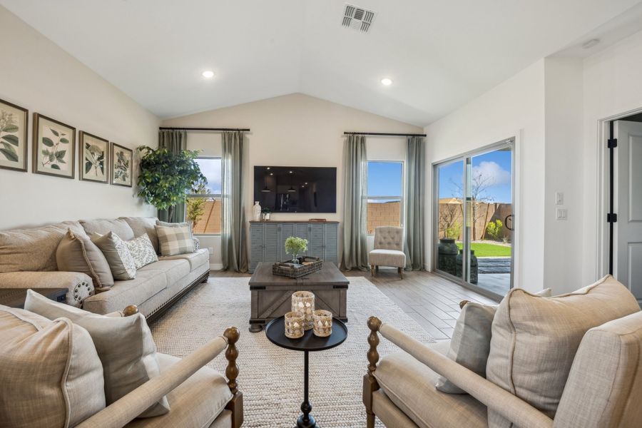 Great room with vaulted ceiling