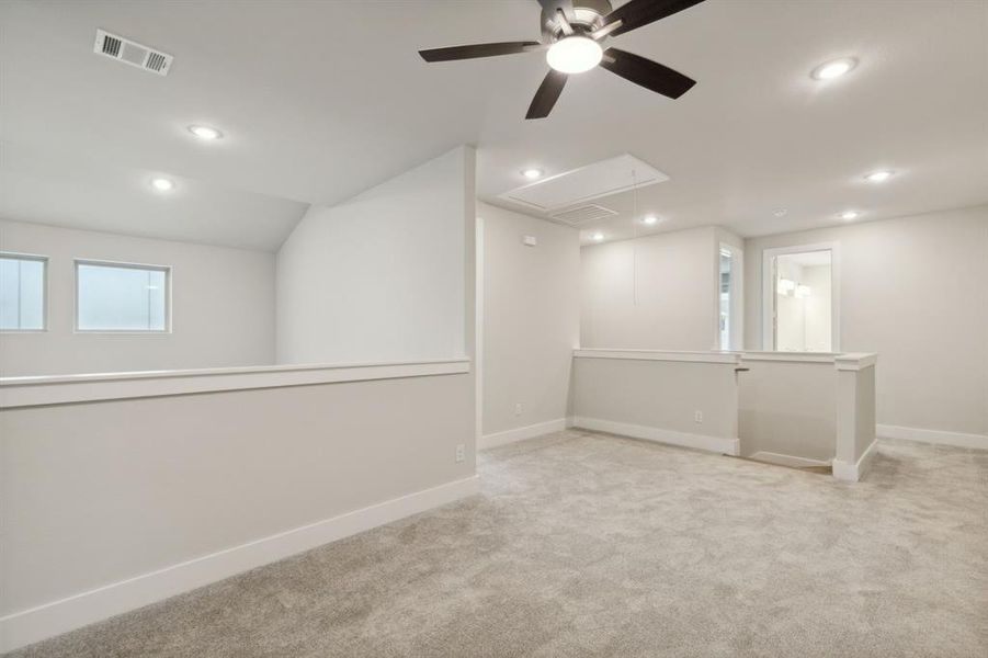 Game Room featuring recessed lighting, baseboards, and carpet flooring