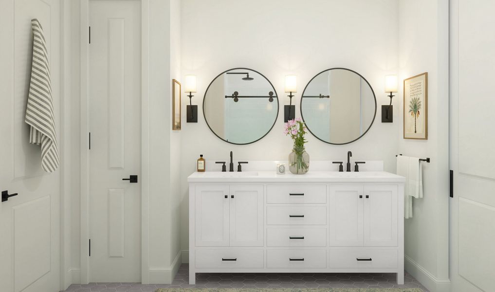 Primary bath with freestanding vanity