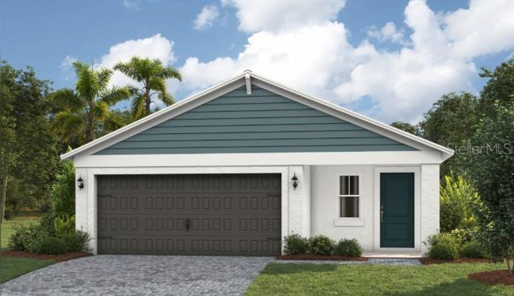 Front exterior of a new home in Two Rivers, Zephyrhills, FL, highlighting curb appeal (Image 2). Front exterior of a new home in Two Rivers, Zephyrhills, FL, highlighting curb appeal (Image 2).