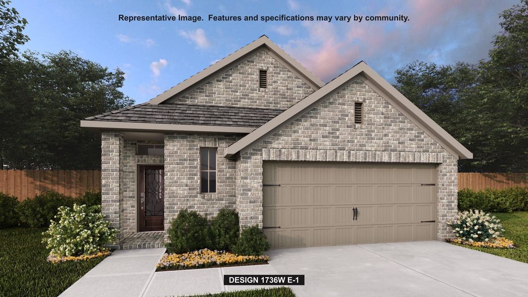 Front exterior of a new home in The Grand Prairie, Hockley, TX, highlighting curb appeal (Image 1). Front exterior of a new home in The Grand Prairie, Hockley, TX, highlighting curb appeal (Image 1).