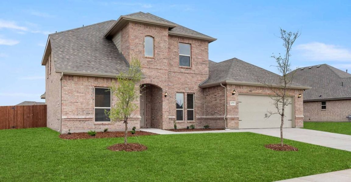 Representative exterior photo of a completed home built from the Thornbury by Impression Homes in Still Water Lake, Godley, TX (Image 2). Representative exterior photo of a completed home built from the Thornbury by Impression Homes in Still Water Lake, Godley, TX (Image 2).