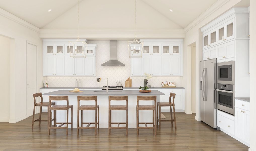 Kitchen with glass upper cabinets