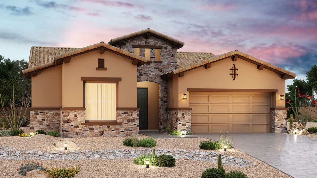 Representative exterior photo of a completed home built from the Crimson by DRB Homes in Arroyo Seco - Hacienda, Buckeye, AZ (Image 4).