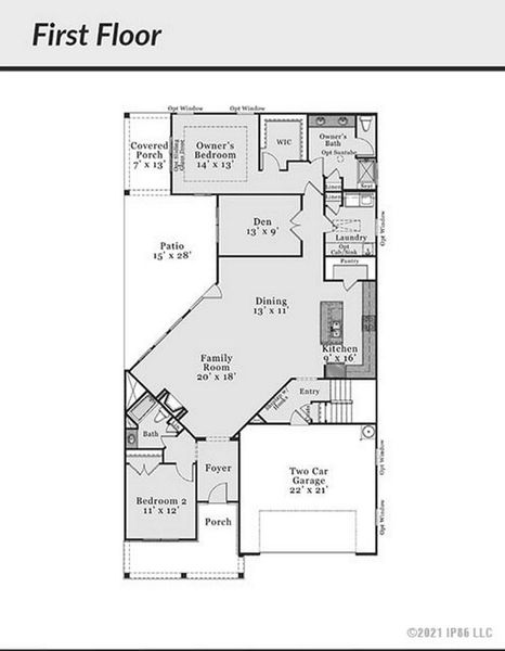 2D floor plan layout for the Promenade Bungalow by Epcon Communities in The Cottages at 78 North, Sanford, NC (Image 2). 2D floor plan layout for the Promenade Bungalow by Epcon Communities in The Cottages at 78 North, Sanford, NC (Image 2).