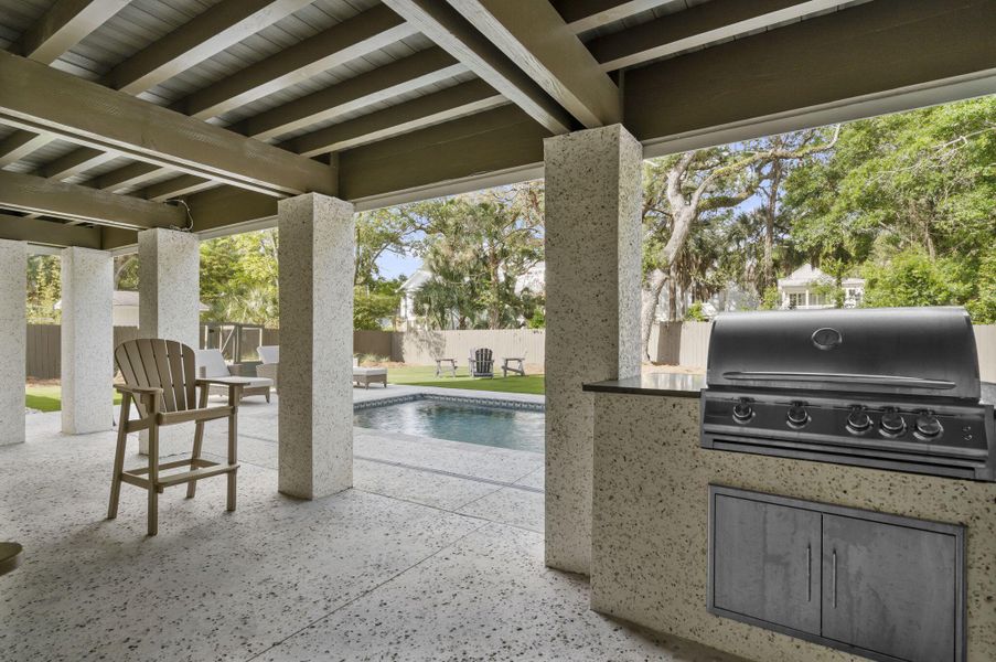 Exterior details and patio area of a home in , Isle Of Palms (Image 46). Exterior details and patio area of a home in , Isle Of Palms (Image 46).