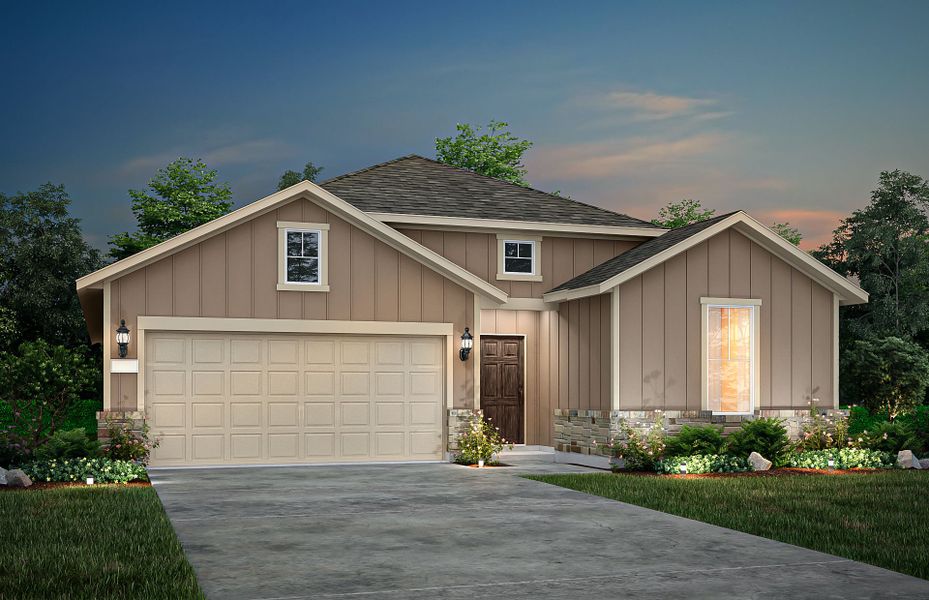 The Orchard, a one-story home with 2-car garage, shown with Home Exterior 38