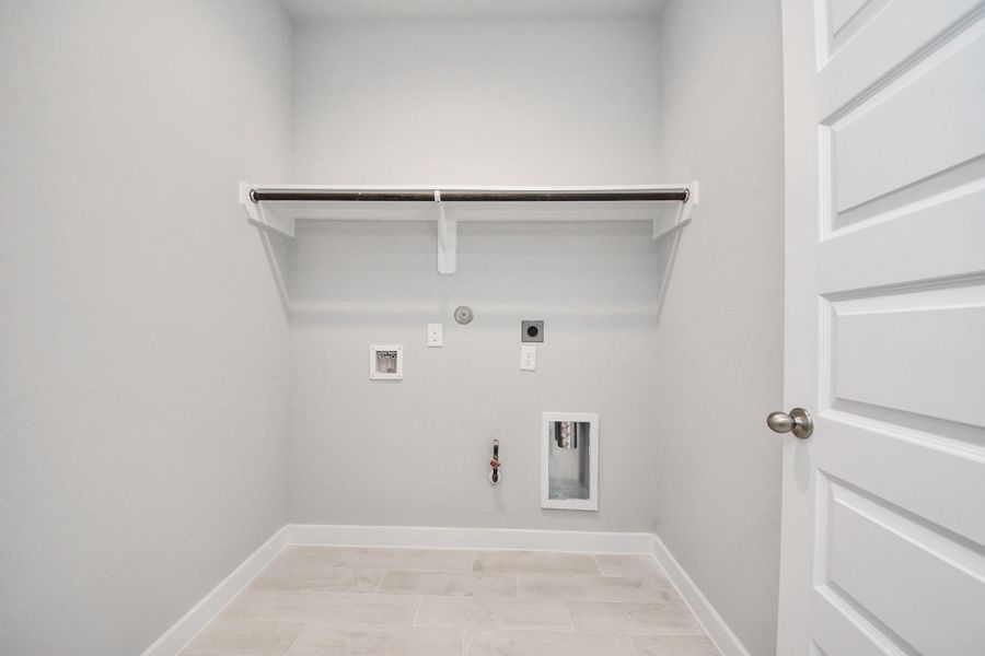 A perfect blend of functionality and comfort. Capture the essence of easy living with a first-floor laundry room, thoughtfully equipped with shelving for effortless organization. Both electric and gas connections available.