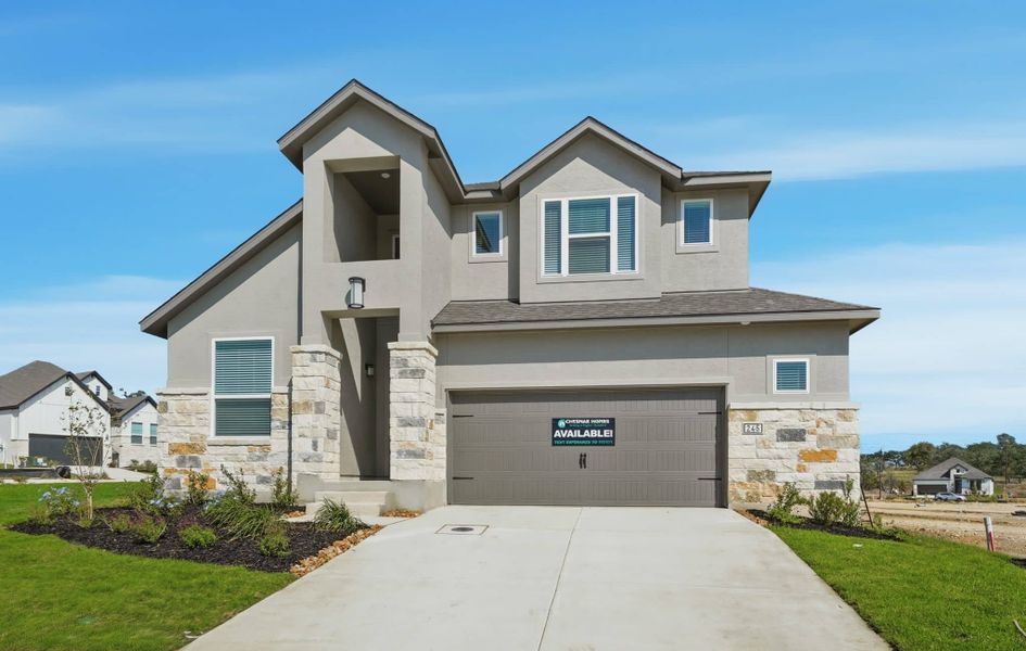 Front exterior of a new home in Esperanza – New Phase Now Selling, Boerne, TX, highlighting curb appeal (Image 26).