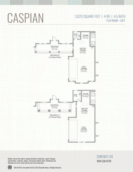 2D floor plan layout for the Caspian by Riverside Homes in Hidden Creek at SilverLeaf, St. Augustine, FL (Image 6).