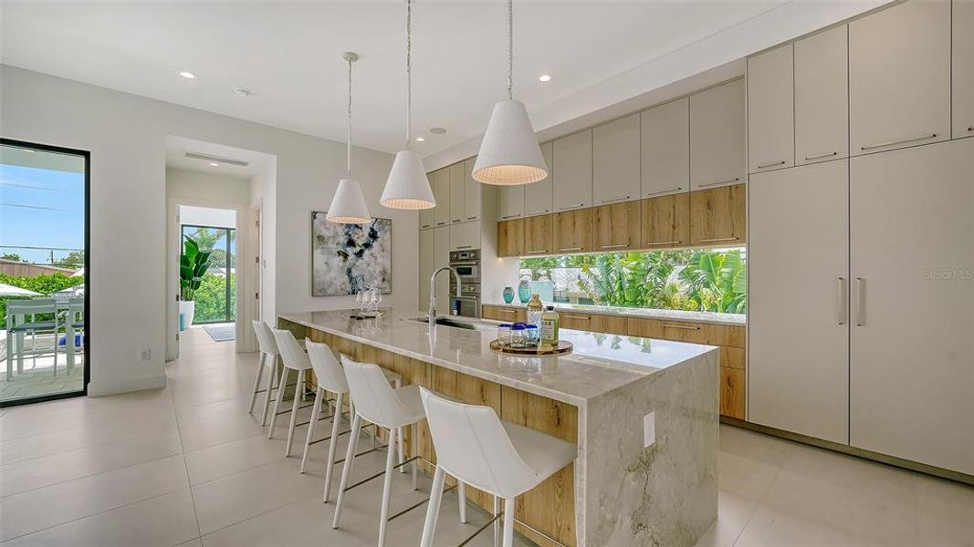 Kitchen island with waterfall finished edges