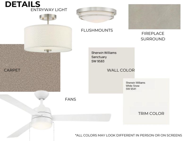 Property Specification Sheet. Detailing selections for finishes and fixtures within the property