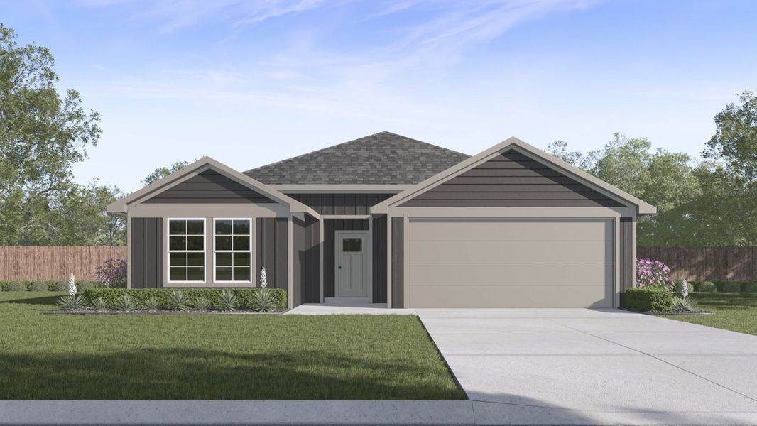 Representative exterior photo of a completed home built from the Huntsville by D.R. Horton in Ranger Crossing, Princeton, TX (Image 9). Representative exterior photo of a completed home built from the Huntsville by D.R. Horton in Ranger Crossing, Princeton, TX (Image 9).