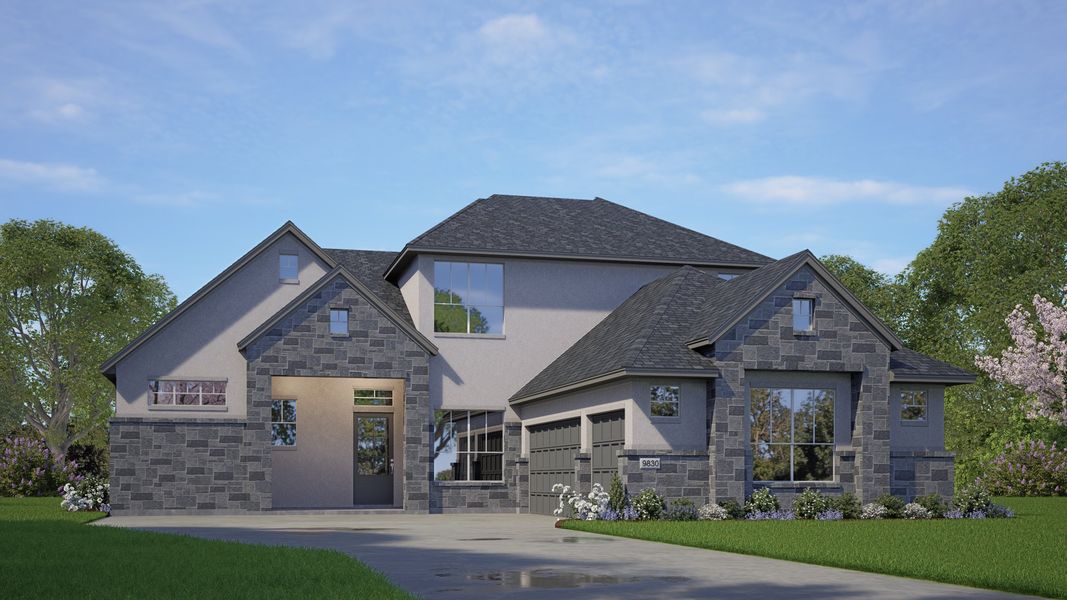 Representative exterior photo of a completed home built from the Stonehaven 60s&65s Lot by Chesmar Homes in Riceland, Mont Belvieu, TX (Image 1).