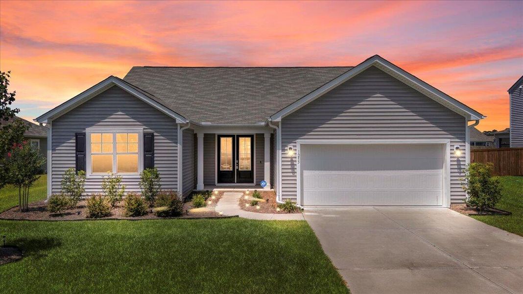 Front exterior of a new home in French Quarter Creek, Huger, SC, highlighting curb appeal (Image 19).