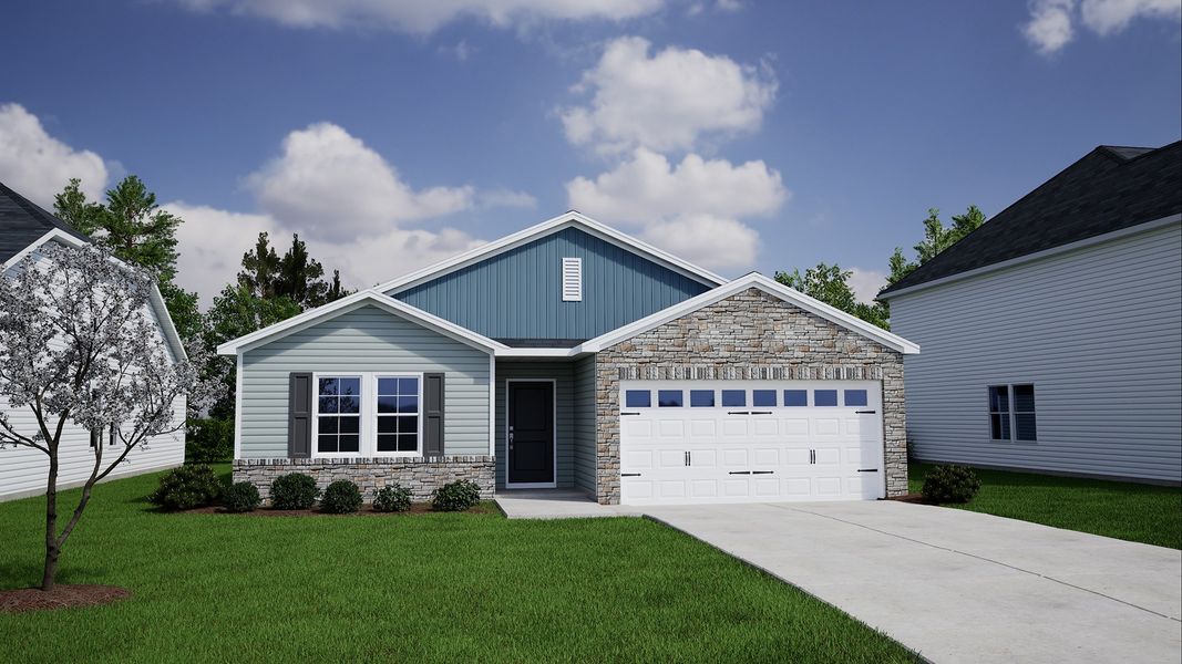 Representative exterior photo of a completed home built from the Dorchester - Genesis Value Collection by Mungo Homes in Citadel Point at Southbridge, Sneads Ferry, NC (Image 21).