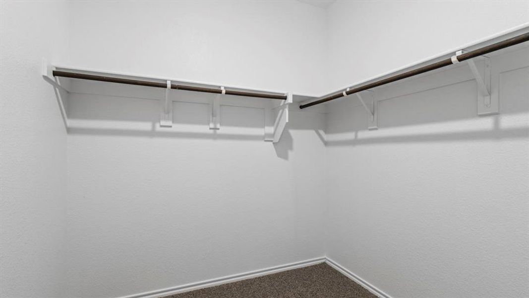 Spacious closet with dark colored carpet