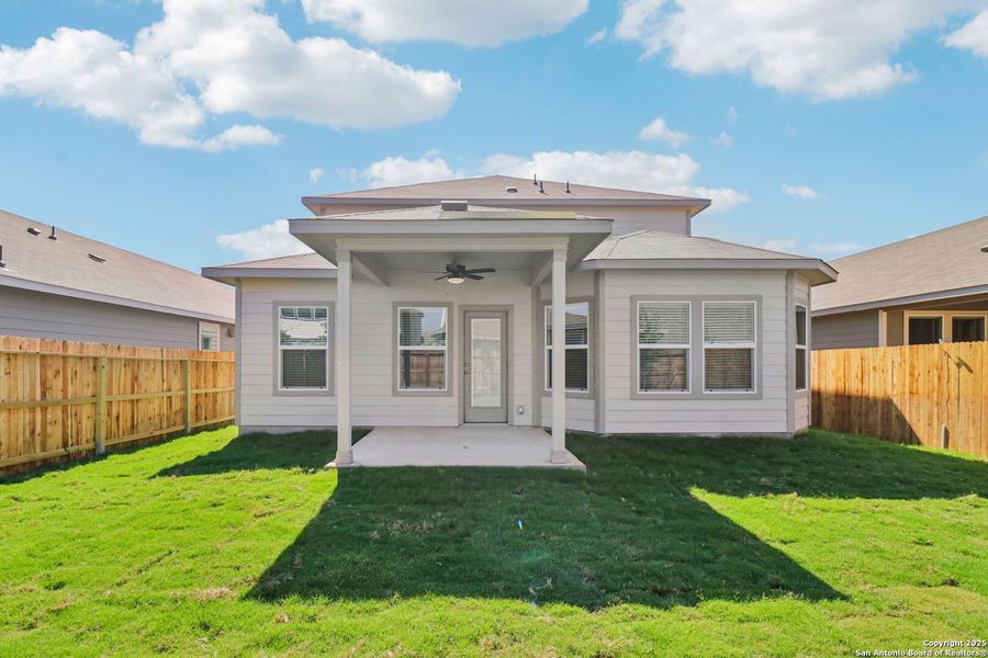 Exterior details and patio area of a home in Estancia Ranch - Premier Series, San Antonio (Image 28). Exterior details and patio area of a home in Estancia Ranch - Premier Series, San Antonio (Image 28).