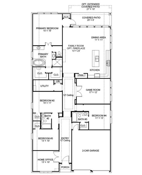 2D floor plan layout of this home in Parkside On The River, Georgetown, TX (Image 3).