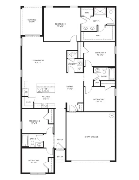 2D floor plan layout for the Lakeside by D.R. Horton in Estates at Northwoods, St. Cloud, FL (Image 4).