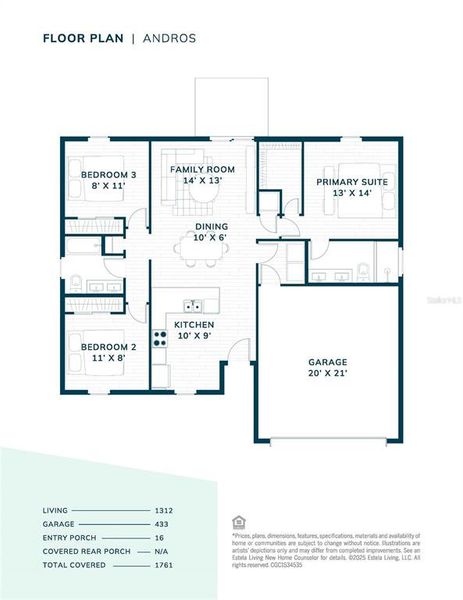 2D floor plan layout of this home in Palm Coast, Palm Coast, FL (Image 2).
