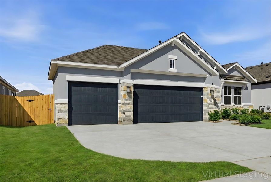 Front exterior of a new home in Enclave at Cele, Pflugerville, TX, highlighting curb appeal (Image 19).