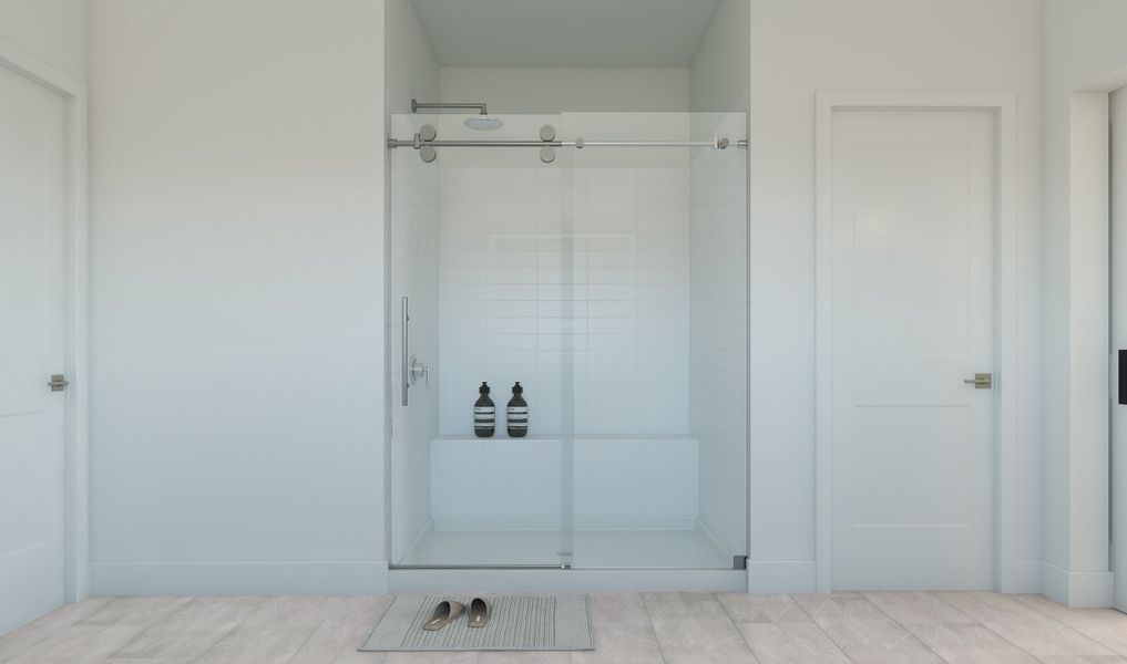 Primary bath with glass shower enclosure