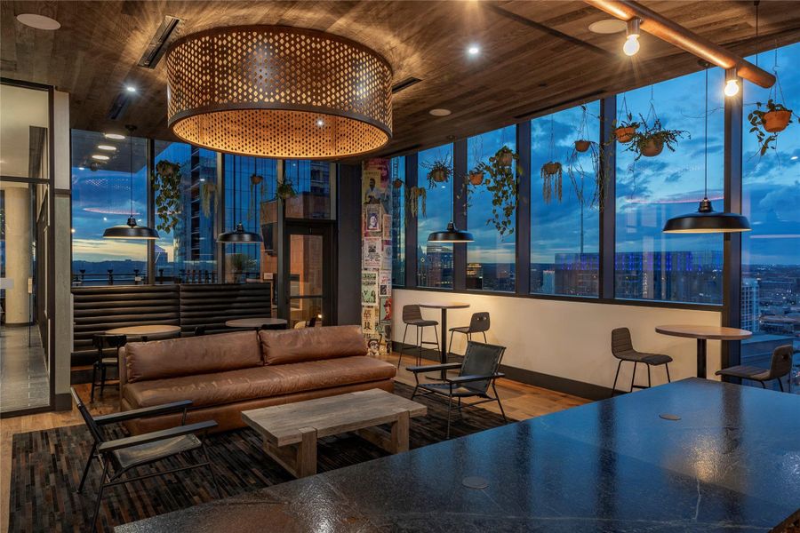 Enjoy lounge space, a jukebox, TVs, a wet bar, and more.