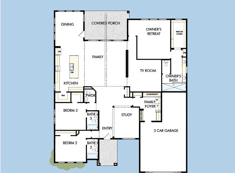 2D floor plan layout for the The Centeno by David Weekley Homes in Kissing Tree – Vista Series, San Marcos, TX (Image 3). 2D floor plan layout for the The Centeno by David Weekley Homes in Kissing Tree – Vista Series, San Marcos, TX (Image 3).