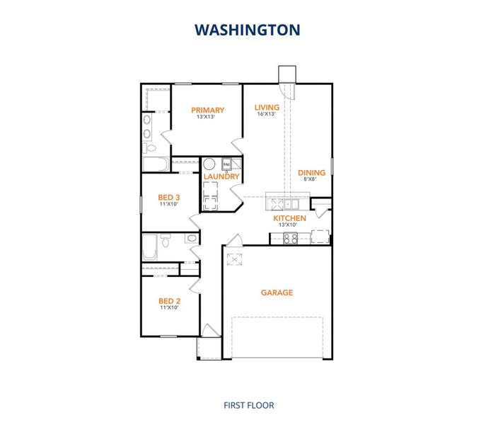 2D floor plan layout for the Washington by National HomeCorp in The Quarry, Cuero, TX (Image 3). 2D floor plan layout for the Washington by National HomeCorp in The Quarry, Cuero, TX (Image 3).