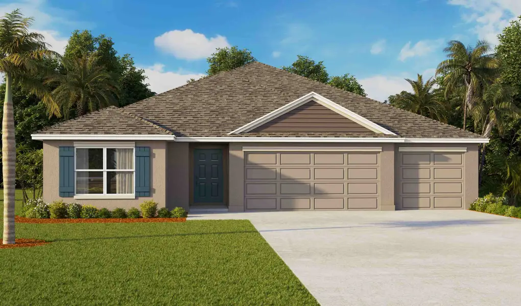 Front exterior of a new home in Balm Grove, Wimauma, FL, highlighting curb appeal (Image 1). Front exterior of a new home in Balm Grove, Wimauma, FL, highlighting curb appeal (Image 1).