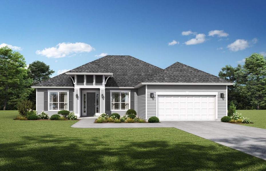 Representative exterior photo of a completed home built from the Longleaf by SEDA New Homes in Sandy Ridge, Yulee, FL (Image 4). Representative exterior photo of a completed home built from the Longleaf by SEDA New Homes in Sandy Ridge, Yulee, FL (Image 4).
