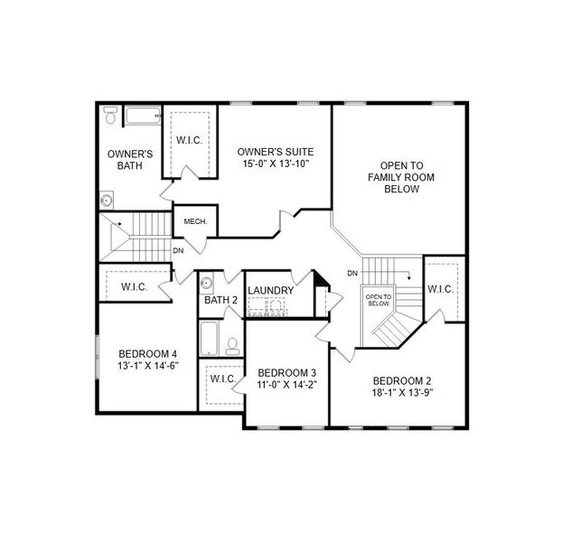 2D floor plan layout for the Devonshire by Keystone Custom Homes in Preserve at Mayes Meadow, Huntersville, NC (Image 6).
