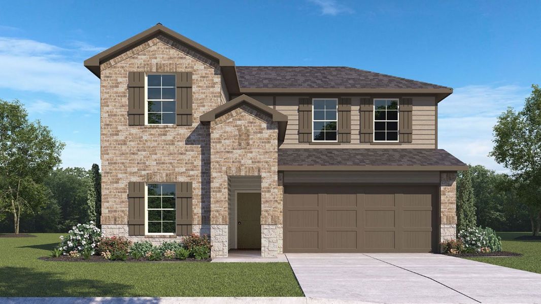 Front exterior of a new home in Windemere, Beaumont, TX, highlighting curb appeal (Image 1). Front exterior of a new home in Windemere, Beaumont, TX, highlighting curb appeal (Image 1).