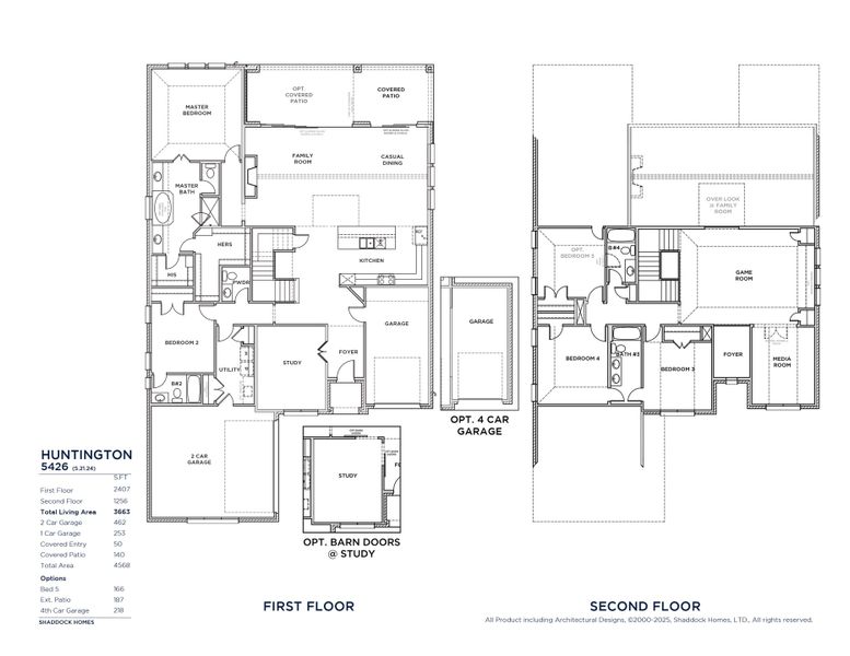 2D floor plan layout for the Huntington - SH 5426 by Shaddock Homes in Inspiration - Grace Village, St. Paul, TX (Image 3).