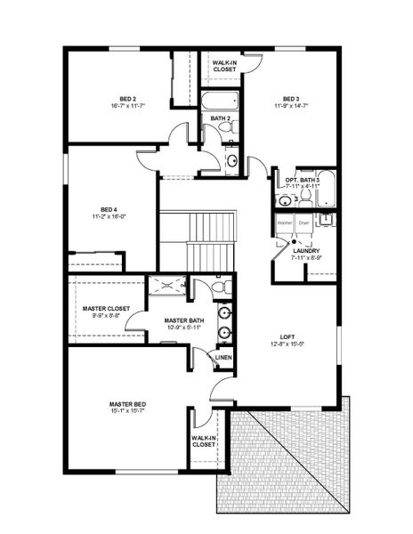 2D floor plan layout for the Oakley by Hartford Homes in Bloom, Fort Collins, CO (Image 28).