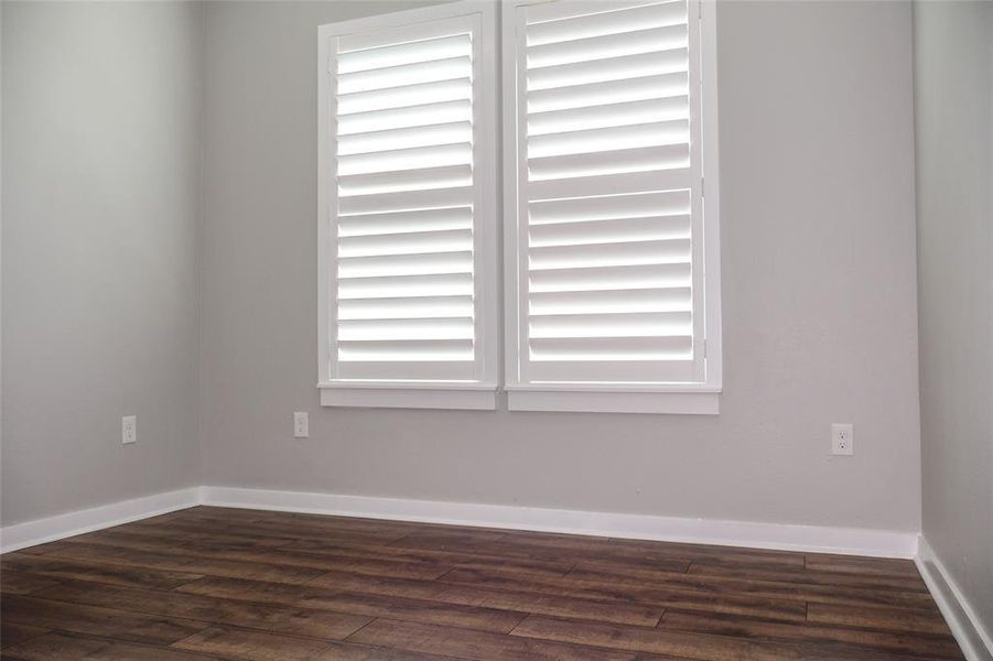 Unfurnished room with dark wood-type flooring and plenty of natural light