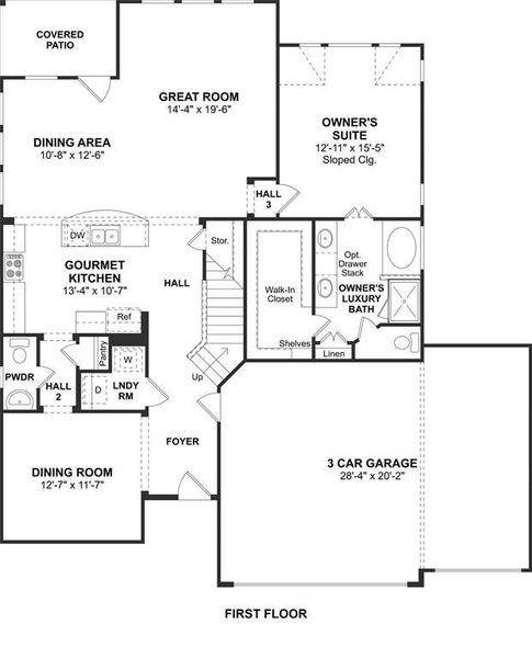 The Sawyer II floor plan by K. Hovnanian Homes. 1st Floor shown. *Prices, plans, dimensions, features, specifications, materials, and availability of homes or communities are subject to change without notice or obligation.